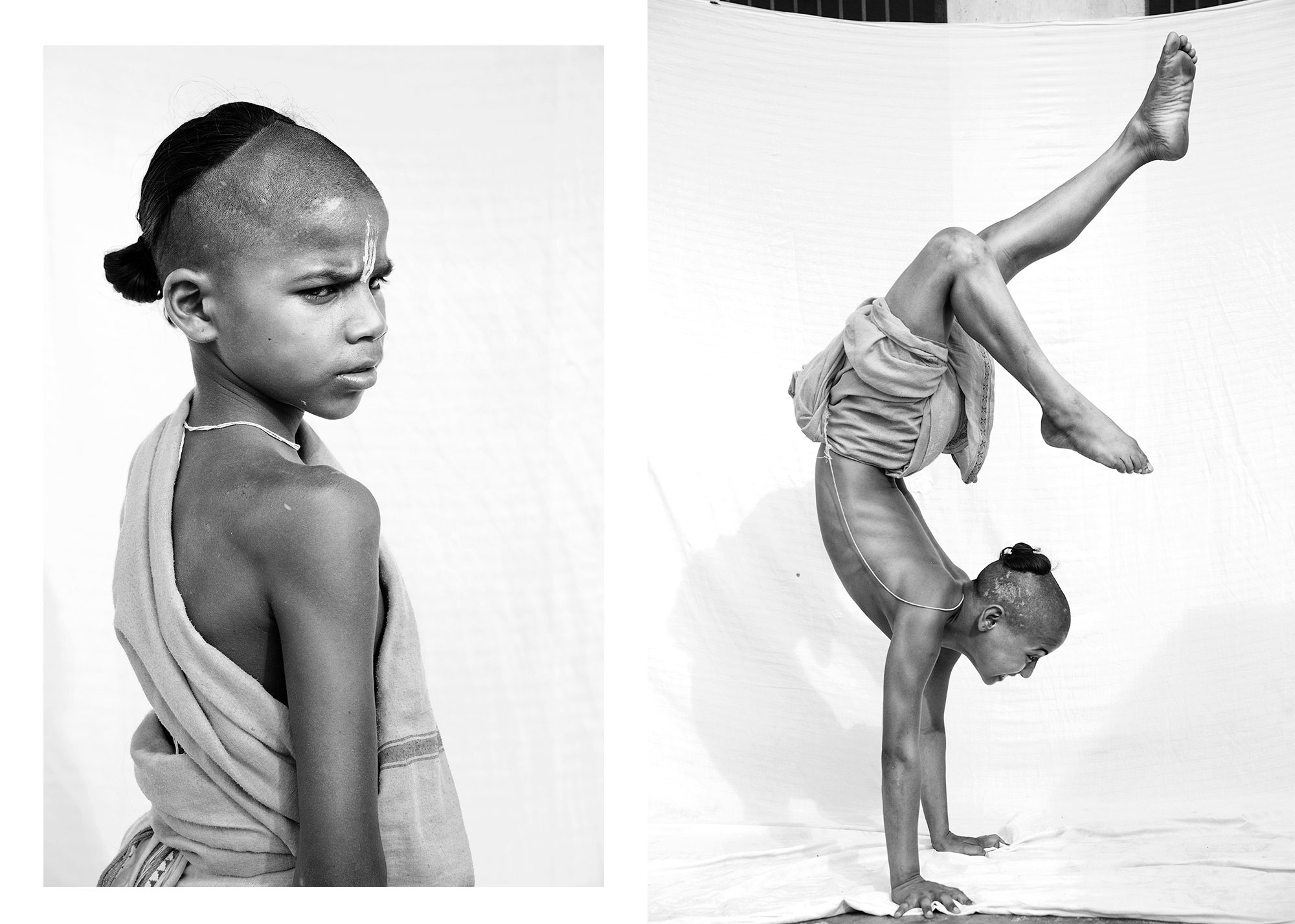 Portrait of Kids in front of a white backdrop doing yoga poses