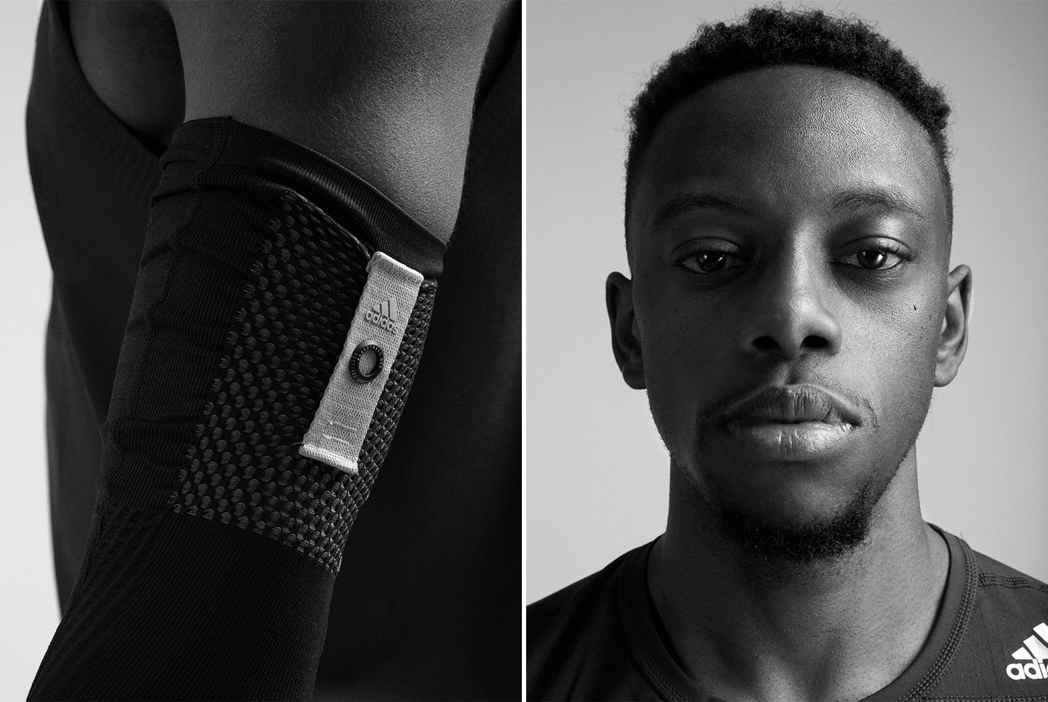 A portrait and a detail shot of a Veniceball League player with in an Adidas outfit photographed by Maximilian Baier